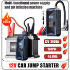 Portable 3000A 99800mAh Car Jump Starter 150PSI Air Compressor 4 in 1 12V Car Booster Power Bank LED Flashlight Outdoor Camping