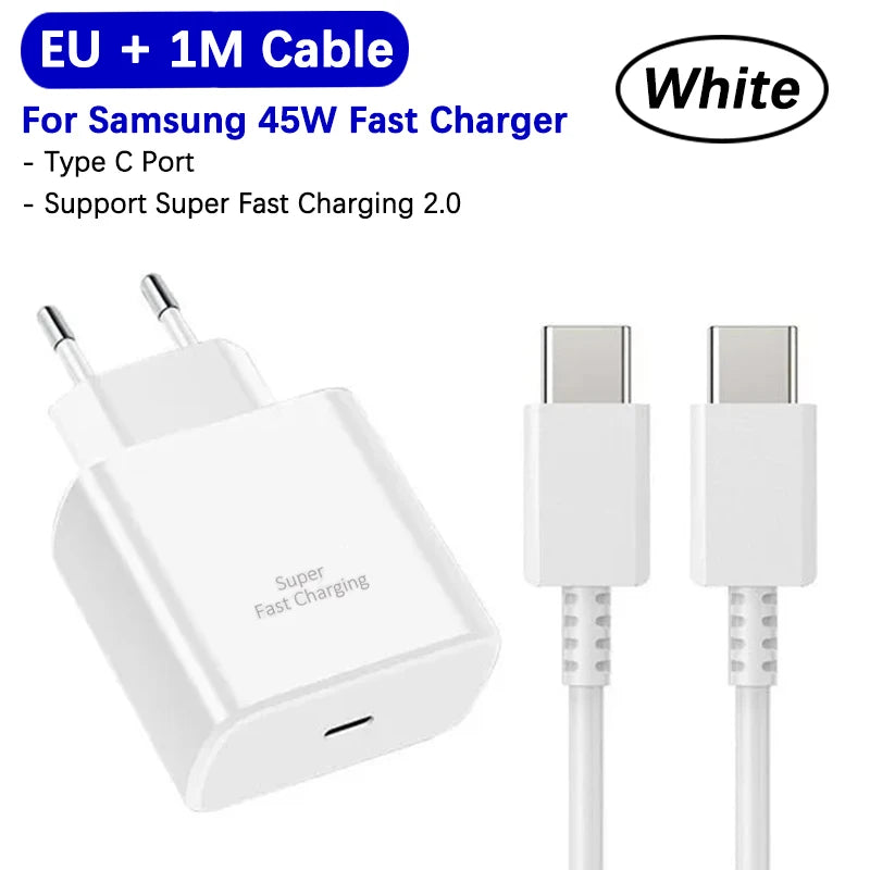 Samsung 45w Super Fast Charger PD Adapter EU US Type C Cargador For Galaxy S26 S25 FE S24 Ultra S23 Plus A55 A56 M55 Tab S11 S10 Car Mobile World