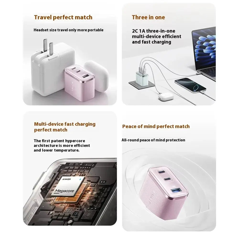 Anker Ultra 70W GaN 3-Port Fast Charger A121A PD PPS QC3.0 USB-C USB-A Charging Block For iPhone 16 Huawei Xiaomi Laptop Car Mobile World