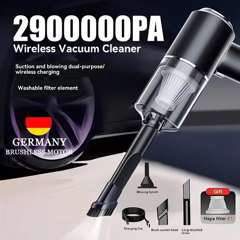 2900000PA Wireless Car Vacuum USB Charging 1200mAh Wet Dry Dual-use Cleaner Cordless Handheld High-power Vacuum Cleaner 2026﻿ Car Mobile World