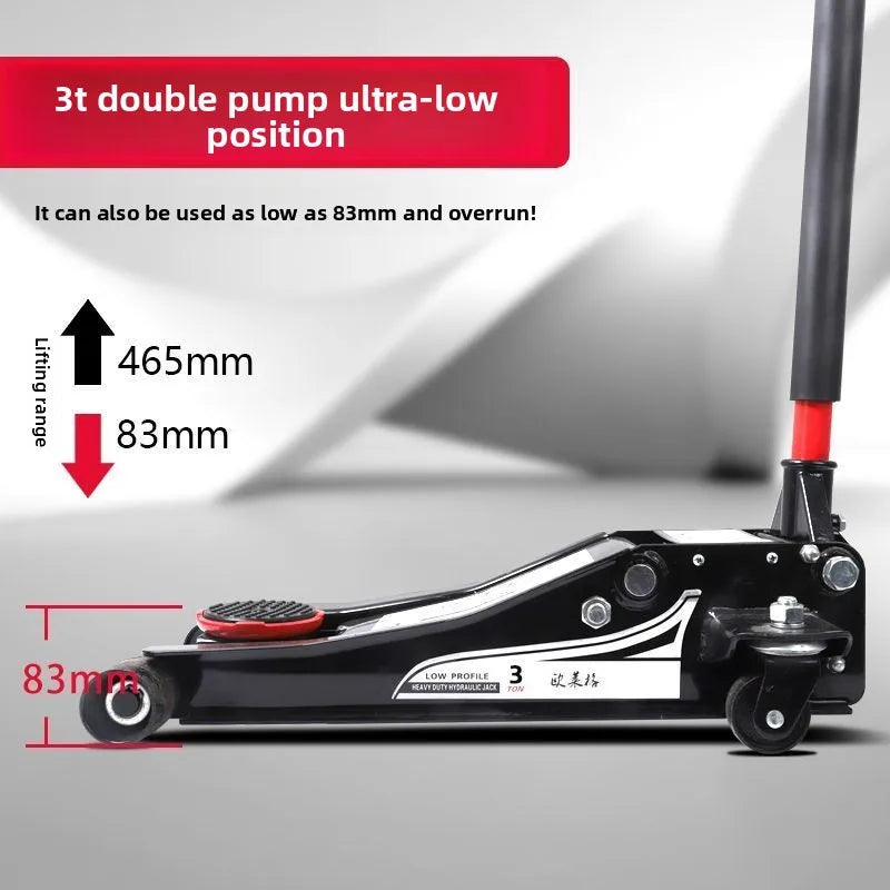 Small Cargo Car Car Jack Horizontal Hydraulic Hydraulic Double Pump 3 Tons T Ultra-thin Low Pump Tire Replacement