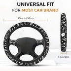 [Anti-Slip Car Protector] 15 Inch Universal Skull And Moon Steering Wheel Cover 1pc All-Season Anti-Slip Durable Car Protector,