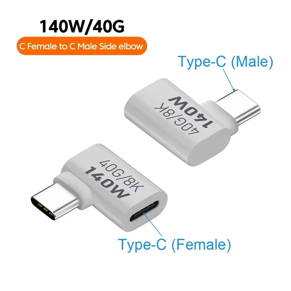 NNBILI 140W 40Gbps OTG Type C Adapter 90 Degree USB C to Type C Fast Charging USB3.1 Data Transfer Adapter For iPhone 15 Macbook