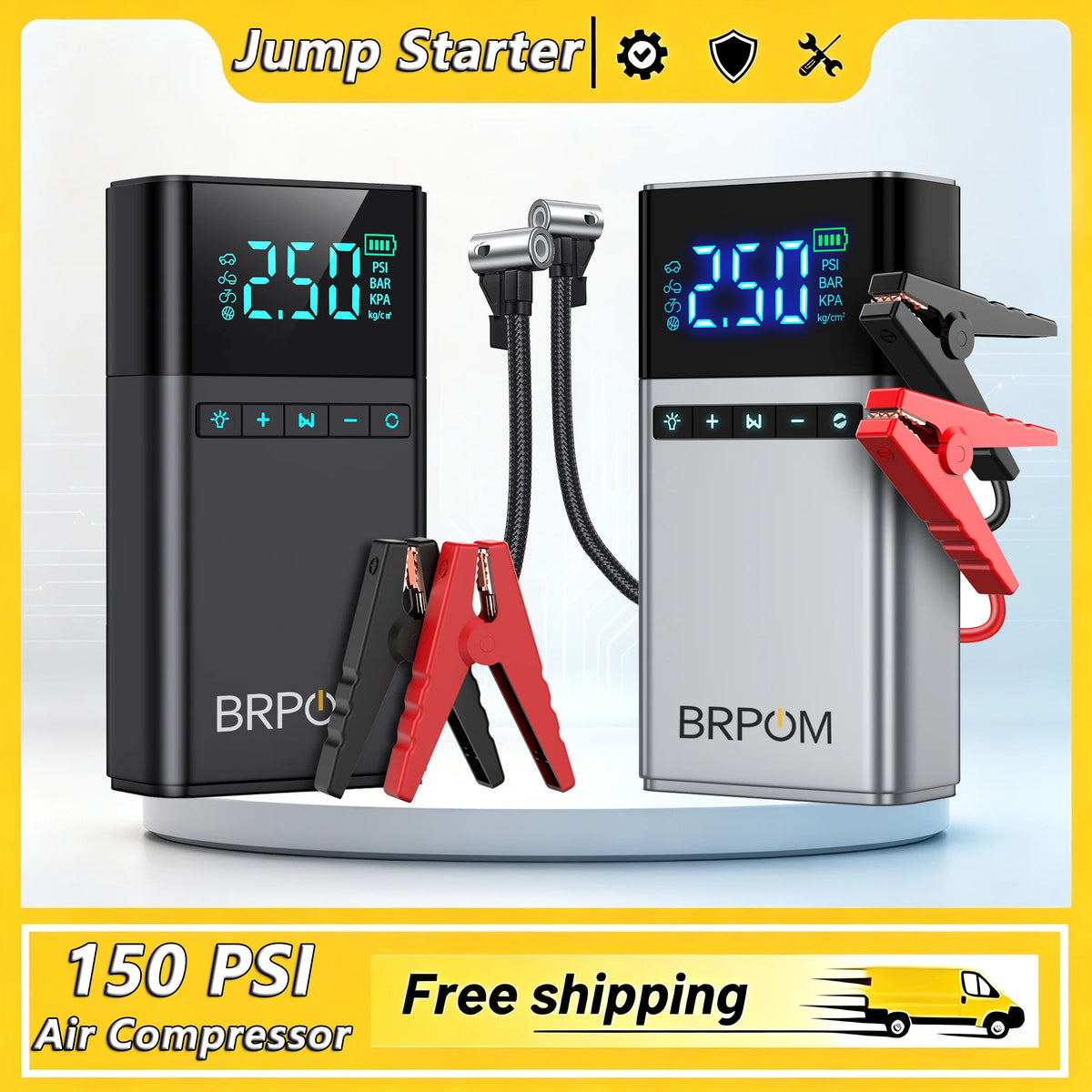 1500A Portable Car Charger, Jump Starter, Rechargeable Battery, Car Battery Launcher, Restoration Item Emergency Starter With Air Compressor Portable Car Battery Booster With 150PSI Auto-Stop Tire Inflator 10.0L Diesel