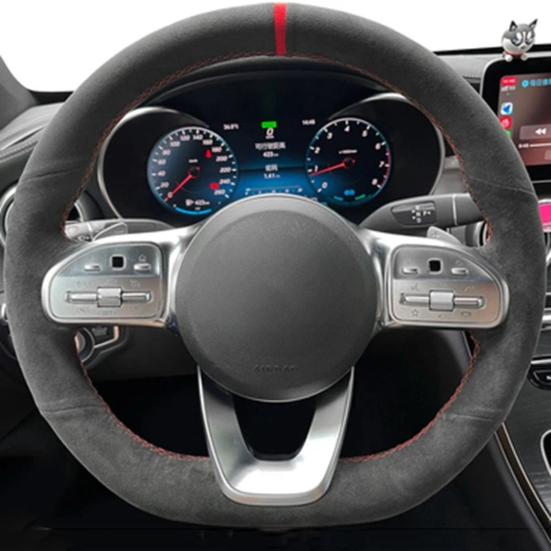 Anti-Slip  Black Suede Braid Car Steering Wheel Cover For Mercedes-Benz S-Class W222 GLC A-Class W177 C-Class W205 E-Class W213 CM World