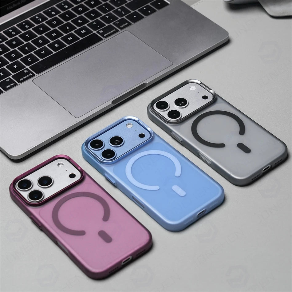 Simple Skin Feel For Magsafe Metal Lens Matte Translucent Case For iPhone 15 16 17 Pro Max Magnetic Wireless Charging Hard Cover