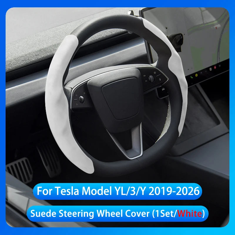 Suede Steering Wheel Cover For Tesla Model YL 2026 /3/Y Sport Steering Wheel Cover Steering Wheel Protector Interior Accessories