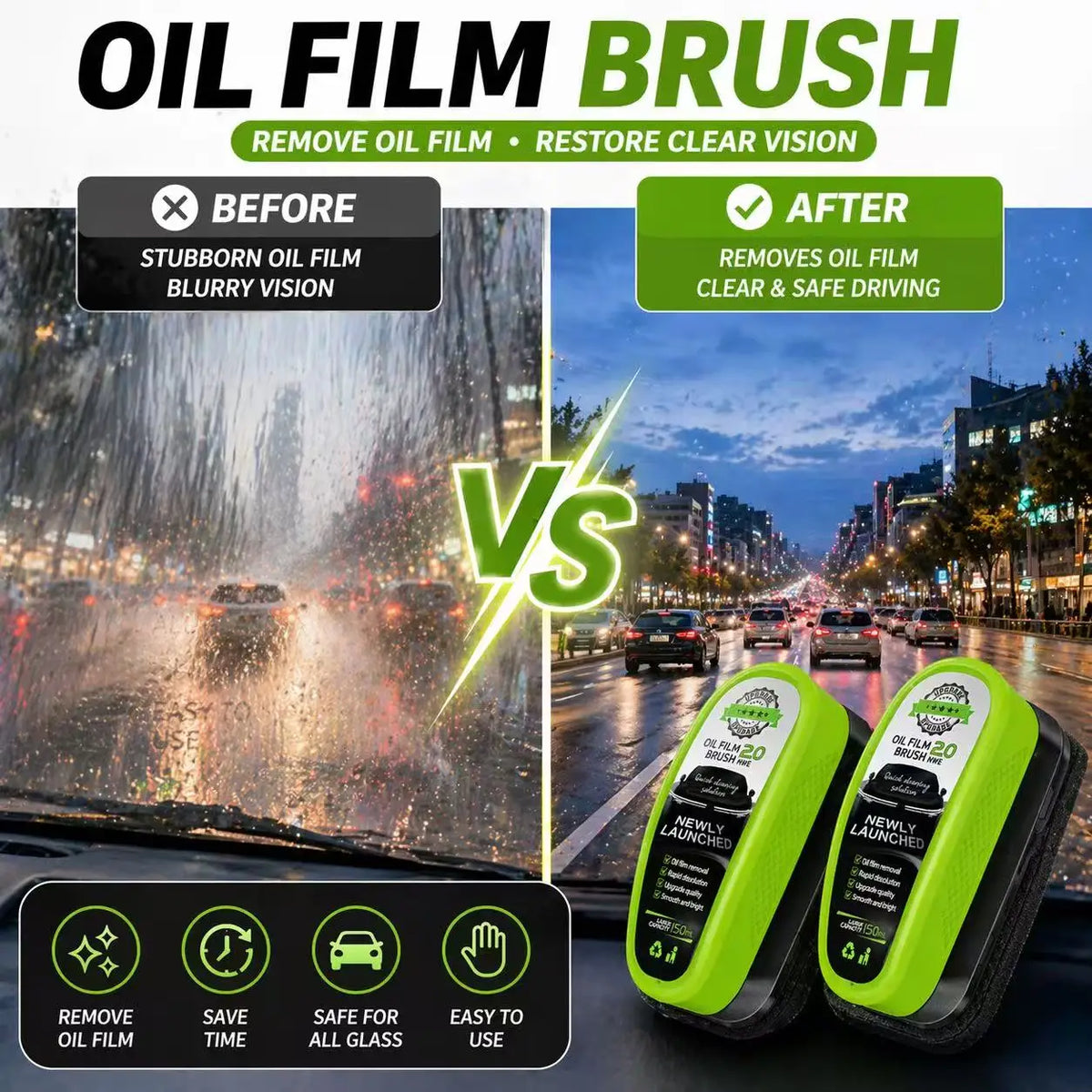 Automotive Glass Oil Film Cleaner, High Efficiency Polish Agent with Protective Finish
