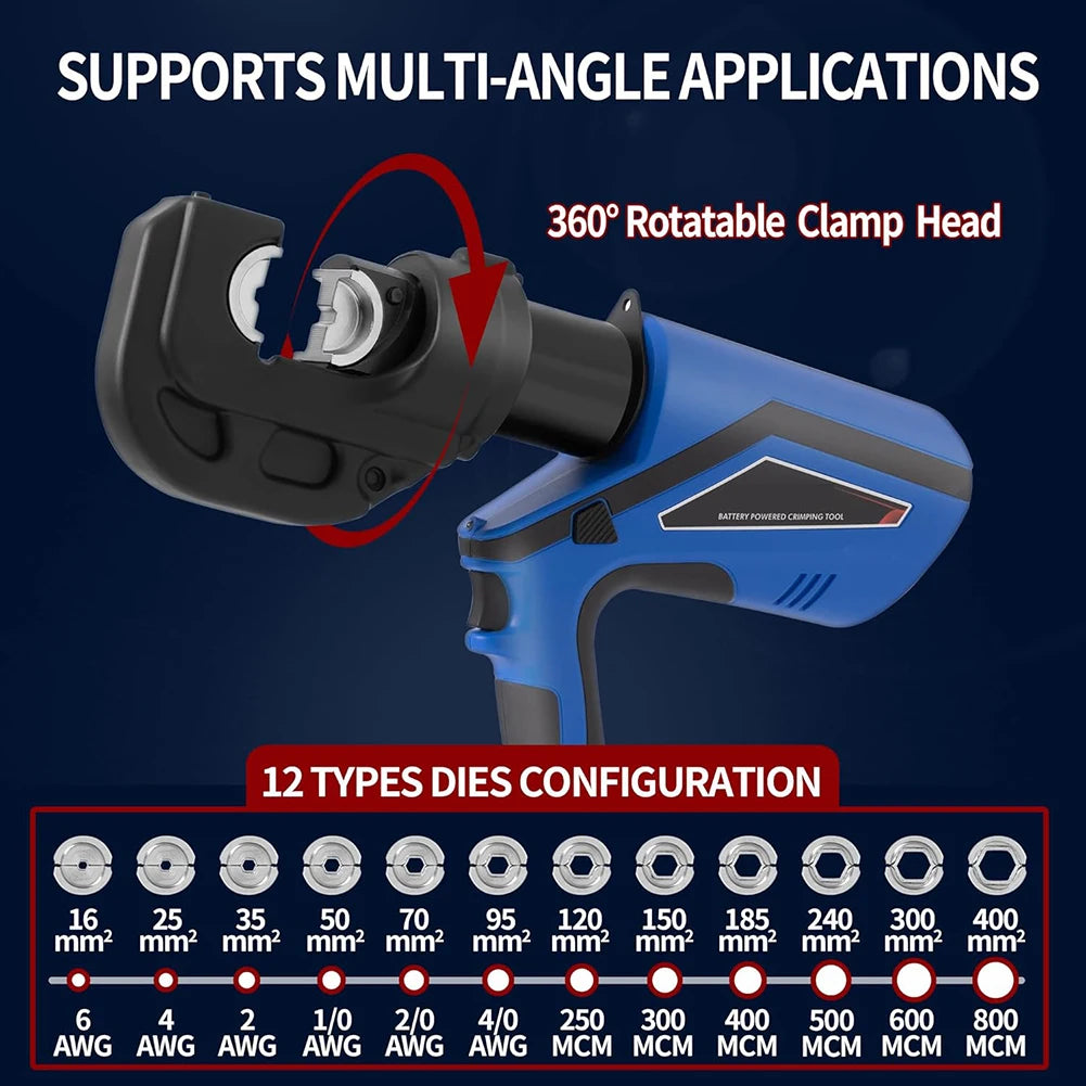 EZ-300 EZ-400 Electric Hydraulic Plier Rechargeable Hydraulic Crimping Plier w Battery Cable Copper Aluminum Terminal Crimp Tool CM World