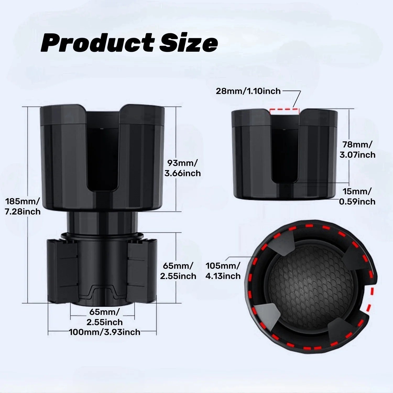Upgraded Car Cup Holder Expander with Adjustable Base Stable Auto Bottle Support Universal for 6.5CM-10.5CM Cup Holder CM World