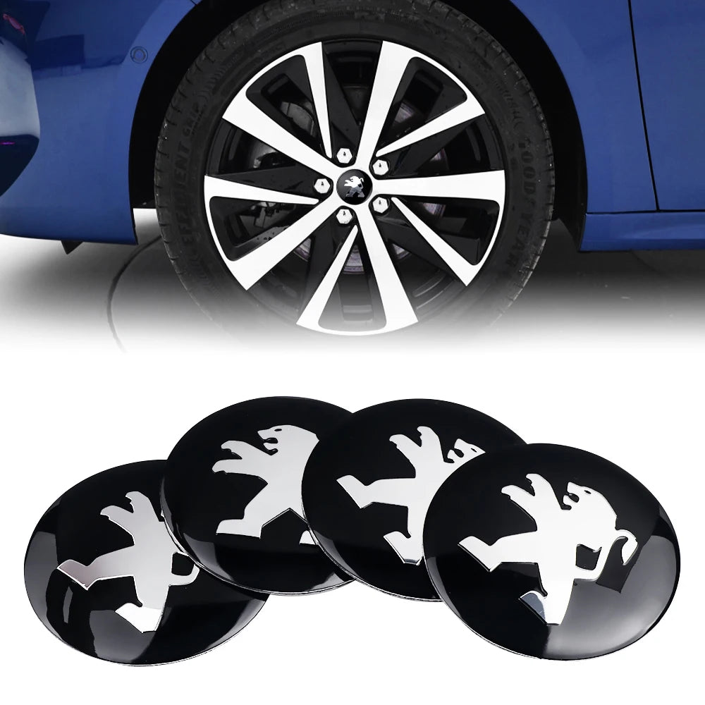 4Pcs 56mm Car Wheel Center Hub Caps Badge Sticker Decals For Peugeot 407 508 2008 5008 307 308 206 207 3008 Auto Accessories