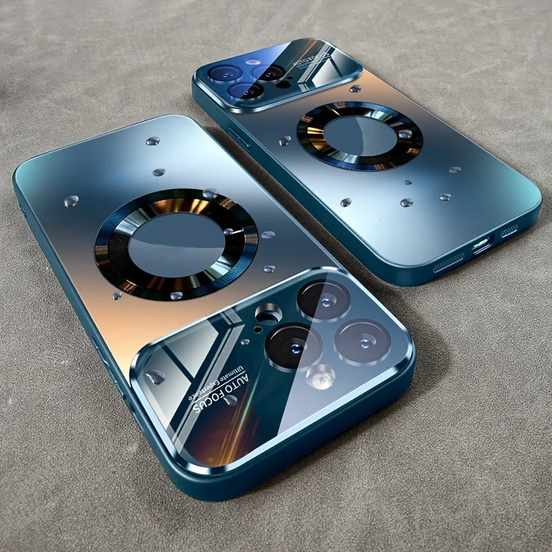 Luxury Glass Camera For Magesafe Magnetic Wireless Charge Case For iPhone 17 16 15 14 13 12 11 Pro Max Air Plus Shockproof Cover Car Mobile World