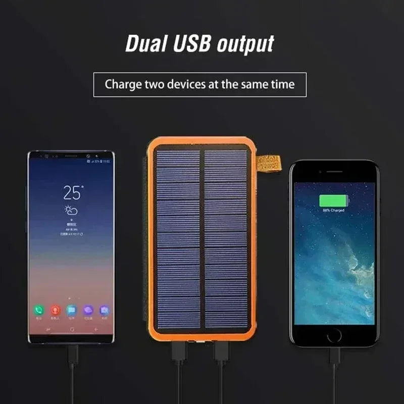Lenovo LED Solar Power Bank  200000mAh 4 Solar Panels Wireless Charger Portable External Battery Flashlight for Outdoor Travel Car Mobile World