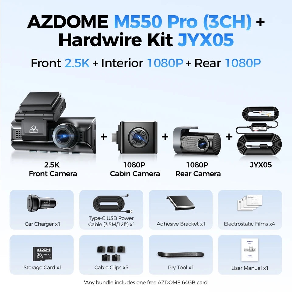 Upgrade AZDOME M550 Pro Dash Cam 4K Front Dashcam Auto 5.8Ghz Wi-Fi GPS G-sensor Car DVR 6 IR Night Vision Parking Monitor Car Mobile World