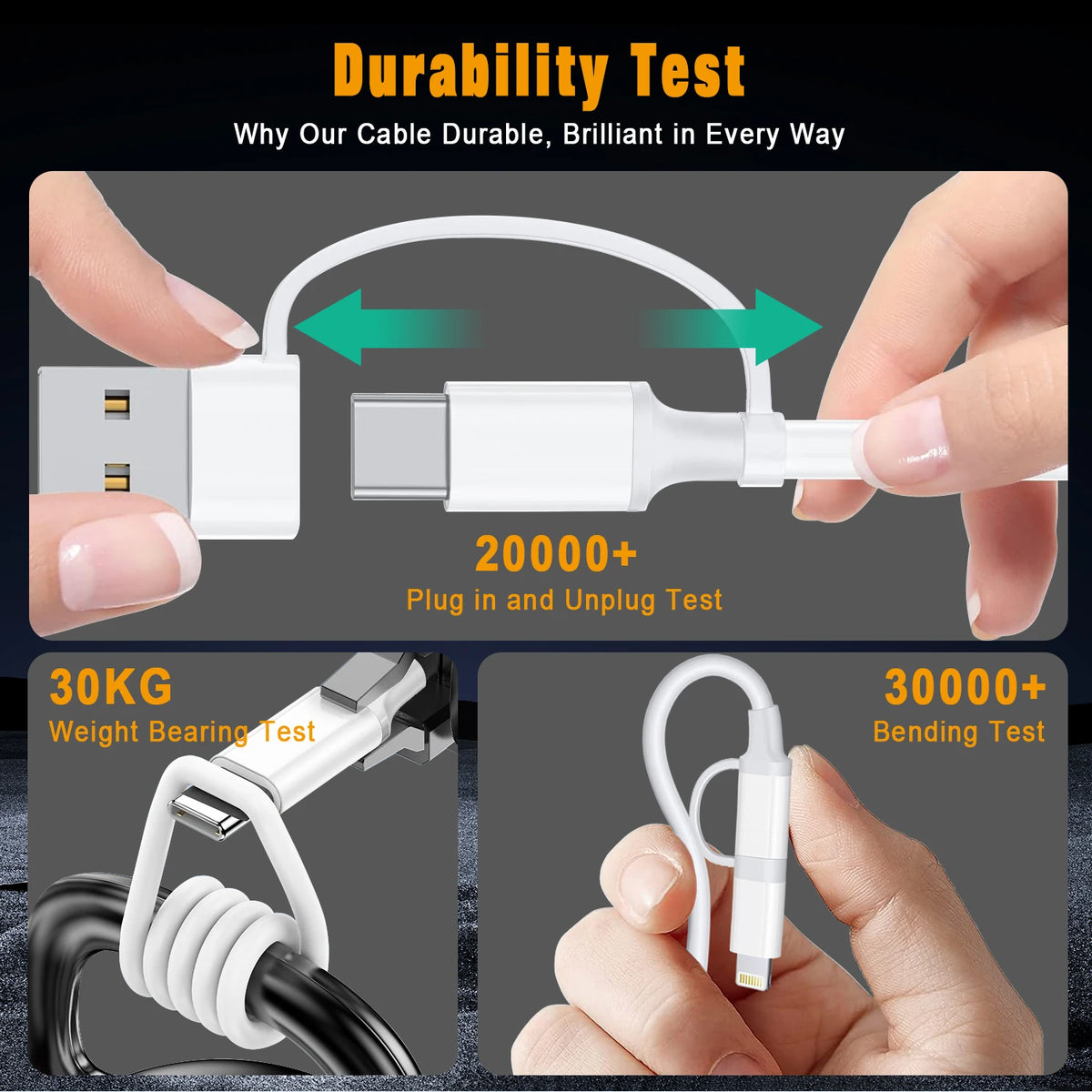 4-IN-1 66W USB Type C to USB C Cable PD Fast Charger Data Cord for iPhone 15/16/17 Pro Max iPad Xiaomi Samsung Tablet 1M