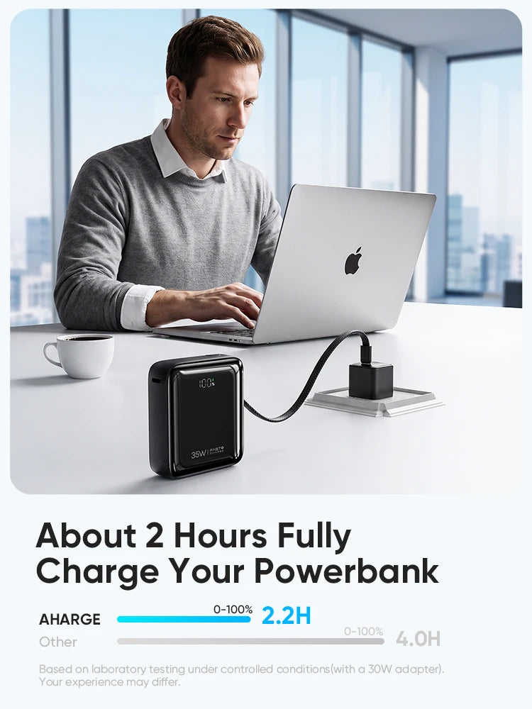 AHARGE 35W Mini Power Bank 10000mAh Built-In USB-C Cable Pocket-Sized PowerBank Fast Charging Portable For iPhone 18 Samsung S25