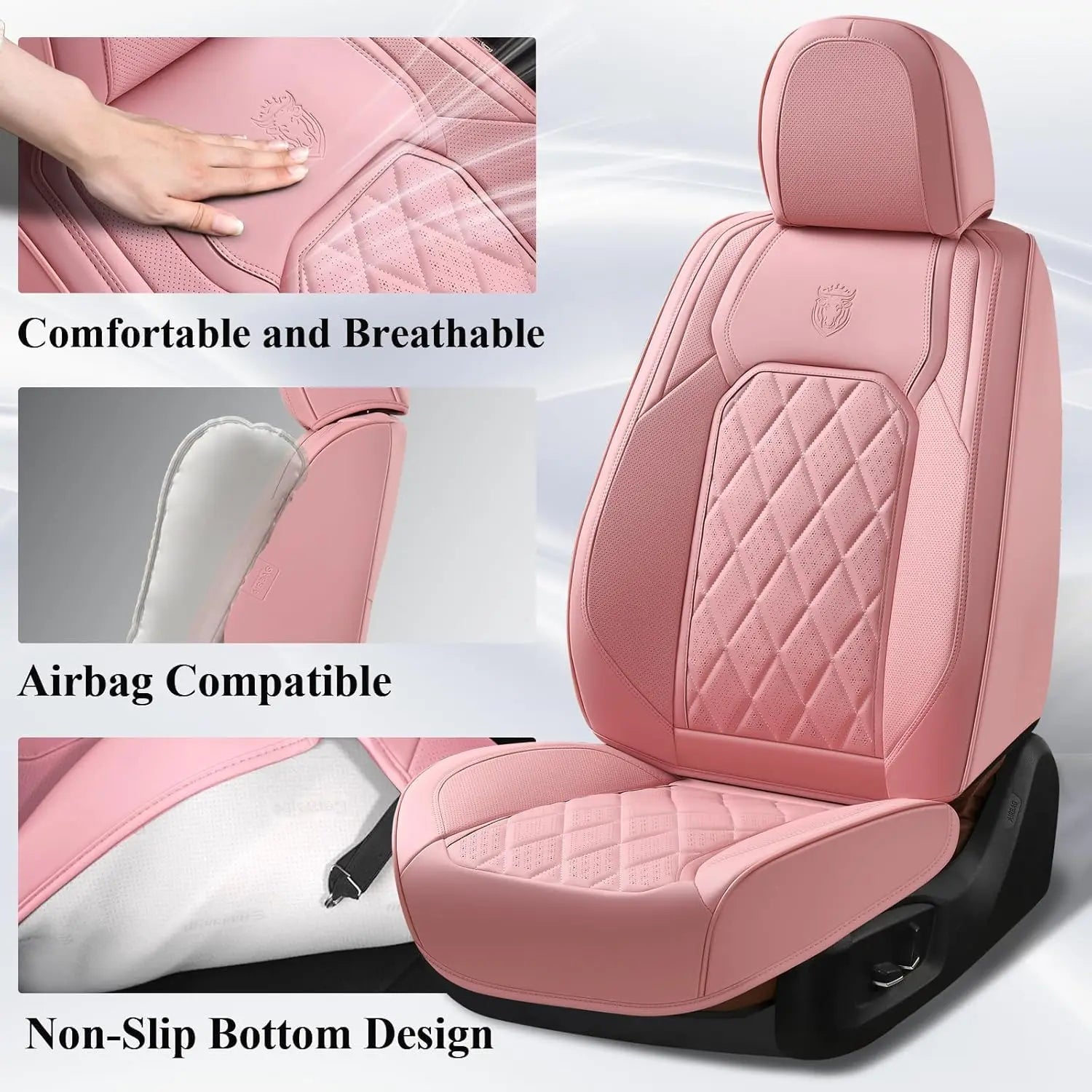 Pink Leather Car Seat Covers Full Set, Universal Waterproof Protector for Most Cars CM World