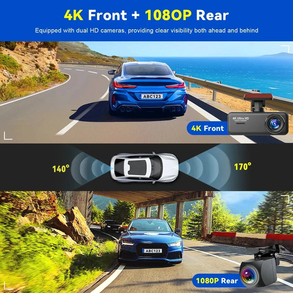 Kocam 4K Dash Cam Front and Rear Dual Channels Dashcam With 24H Parking Monitoring Night Vision DVR Recorder Black Box For Car