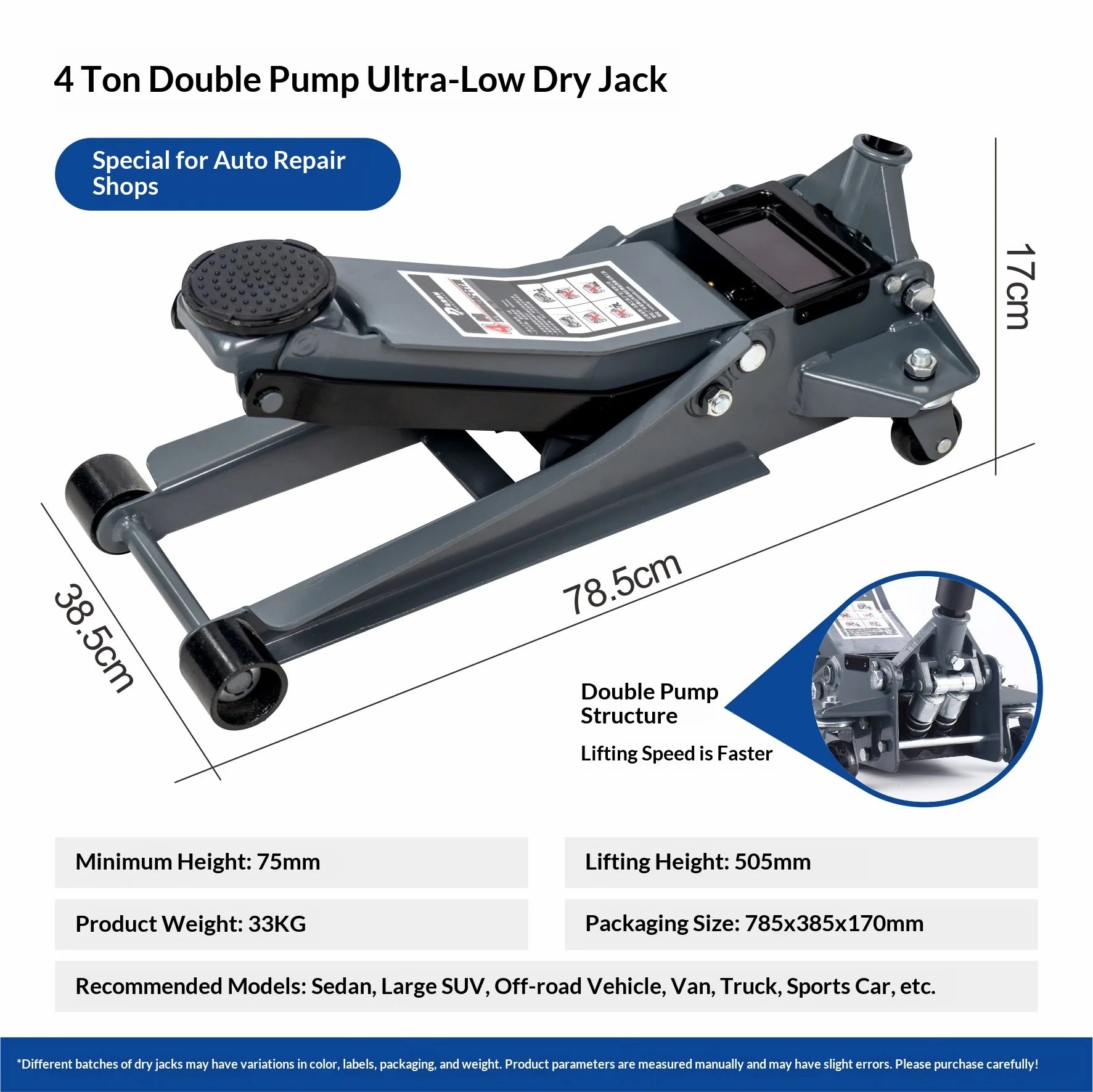 Car Rescue Tools Lifting Machine 3 Ton 4 Ton Hydraulic Low Profile Floor Jack Double Piston for Auto Repair Shop Boom Lift CM World