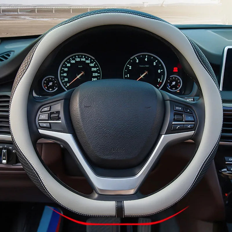Leather Car Steering Wheel Cover Universal Steering Wheel Covers Car Accessories Interior Non-slip Steering Wheel Grip O/D Type CM World