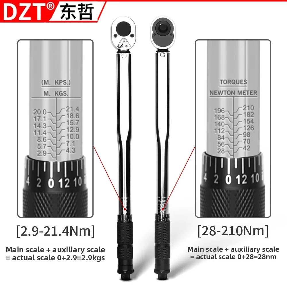1/2" Drive High-Precision Torque Wrench 28-210Nm - Chrome Plated Adjustable for Bicycle Maintenance CM World