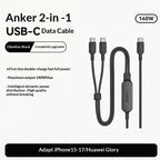Anker 2 In 1 Dual Type C 140w Pd Fast Charging Cable Nylon Braided Compatible For Different Smartphones Suitable In Car Office
