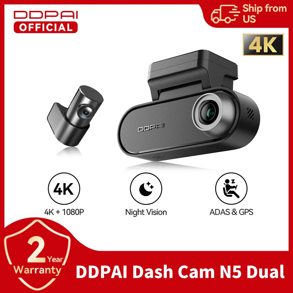 DDPAI N5 Dual 4K Dash Cam Front and Rear Ultra HD Dash Camera with NightVIS ADAS GPS 32GB EMMC Radar Parking Mode Video Recorder