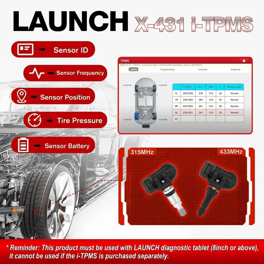 LAUNCH X431 I-TPMS TSGUN Car Tire Pressure Detector Diagnostic Tool With 433/315MHZ RF Sensor for X431 V/V+/ PRO3/ PRO3S /PAD V CM World