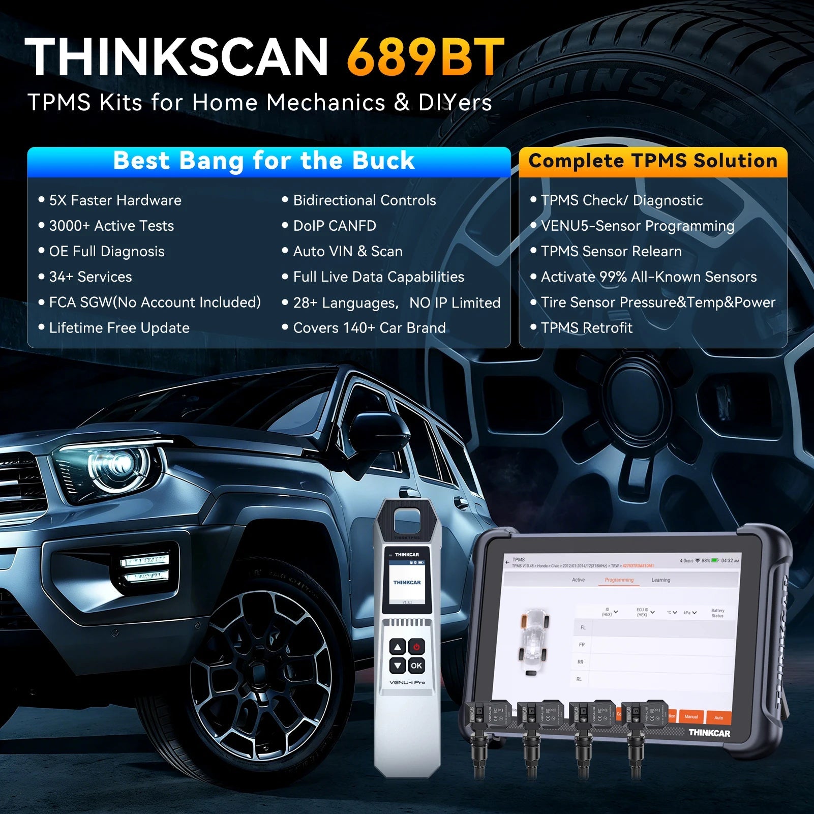 THINKCAR THINKSCAN 689BT IMMO TPMS Programming Automotive Diagnostic Tool Active Test ECU Coding CANFD DOIP 34Reset Obd2 Scanner Car Mobile World