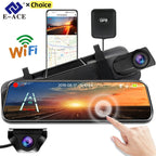 E-ACE 2K Car DVR WIFI GPS Stream Media Mirror Optional 1080P Car Video Camera Night Vision Loop Recording 24H Parking Black Box Car Mobile World