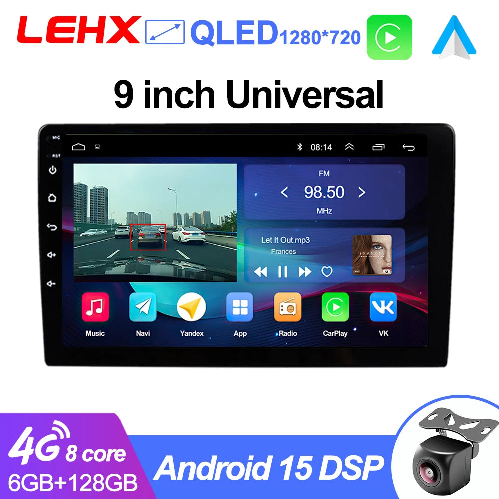 LEHX 9 inch Wireless Carplay 2din Android 15 Car Radio Multimedia Video Player Universal GPS Navigation 4G WiFi  AutoRadio CM World