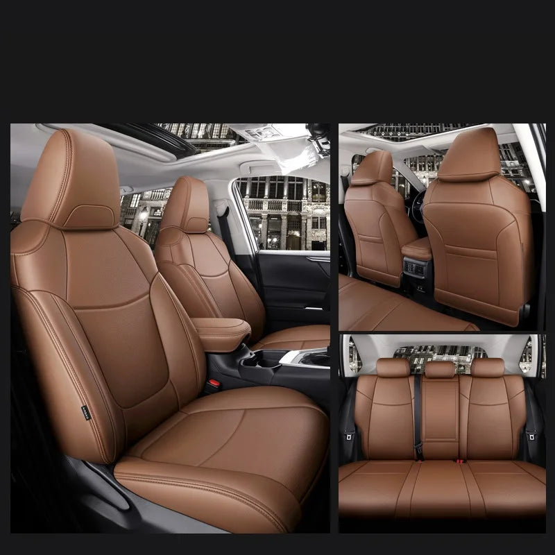 Custom Fit Car Seat Covers Accessories 5 Seat Full Set Middle Perforated Genuine Leather for Toyota RAV4 Corolla CHR Prius Camry CM World