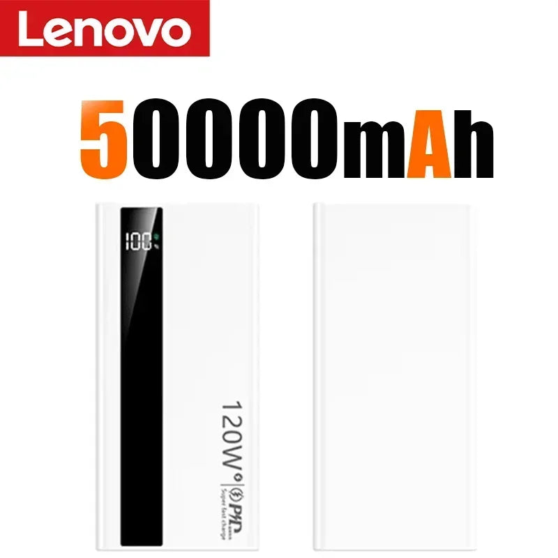 Lenovo 500000mAh Power Bank High Capacity Super Fast Charging External Battery Portable Powerbank Charger for iPhone Samsung New