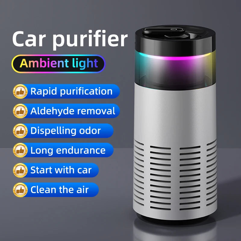 Portable Car Air Purifier Negative Ion & HEPA Filter Low Noise DeodorizerDust Smoke Removal Compact Design for Car Home Use CM World