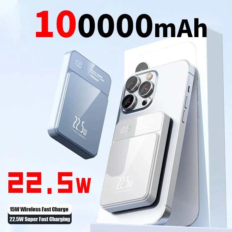Lenovo 100000mAh Portable Magnetic Wireless Power Bank PD22.5W Super Fast Charging External Battery For Magsafe IPhone Samsung Car Mobile World