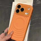 Fashion Liquid Silicone Water Ripple Pattern Big Window Phone Case For iPhone 17 16 15 Pro Max For Magsafe Magnetic Charge Cover Car Mobile World