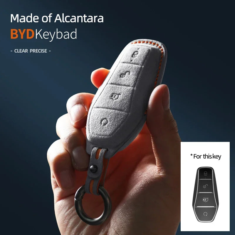 For BYD EA1 Han EV Qin Song Plus Dmi Yuan Plus Tang Atto 3 EV Car Key Case Accessories Styling Suede Leather Key Cover Keychain