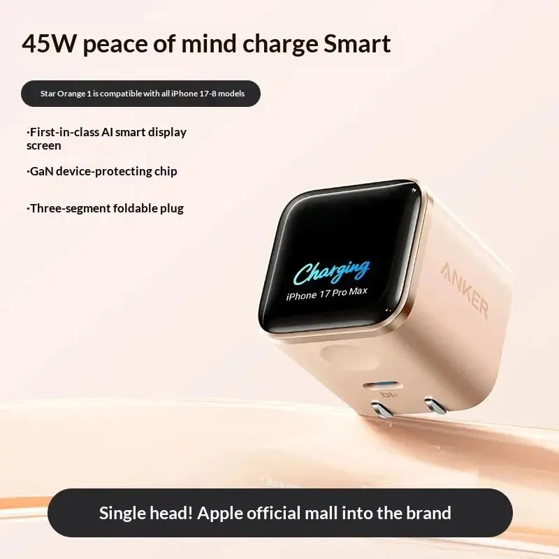 Anker Nano 45w Gan Fast Charger With Ai Display Smart Compatible For Phone 17 Pro Max 16 Pro 15 14 Portable Wall Charger Car Mobile World
