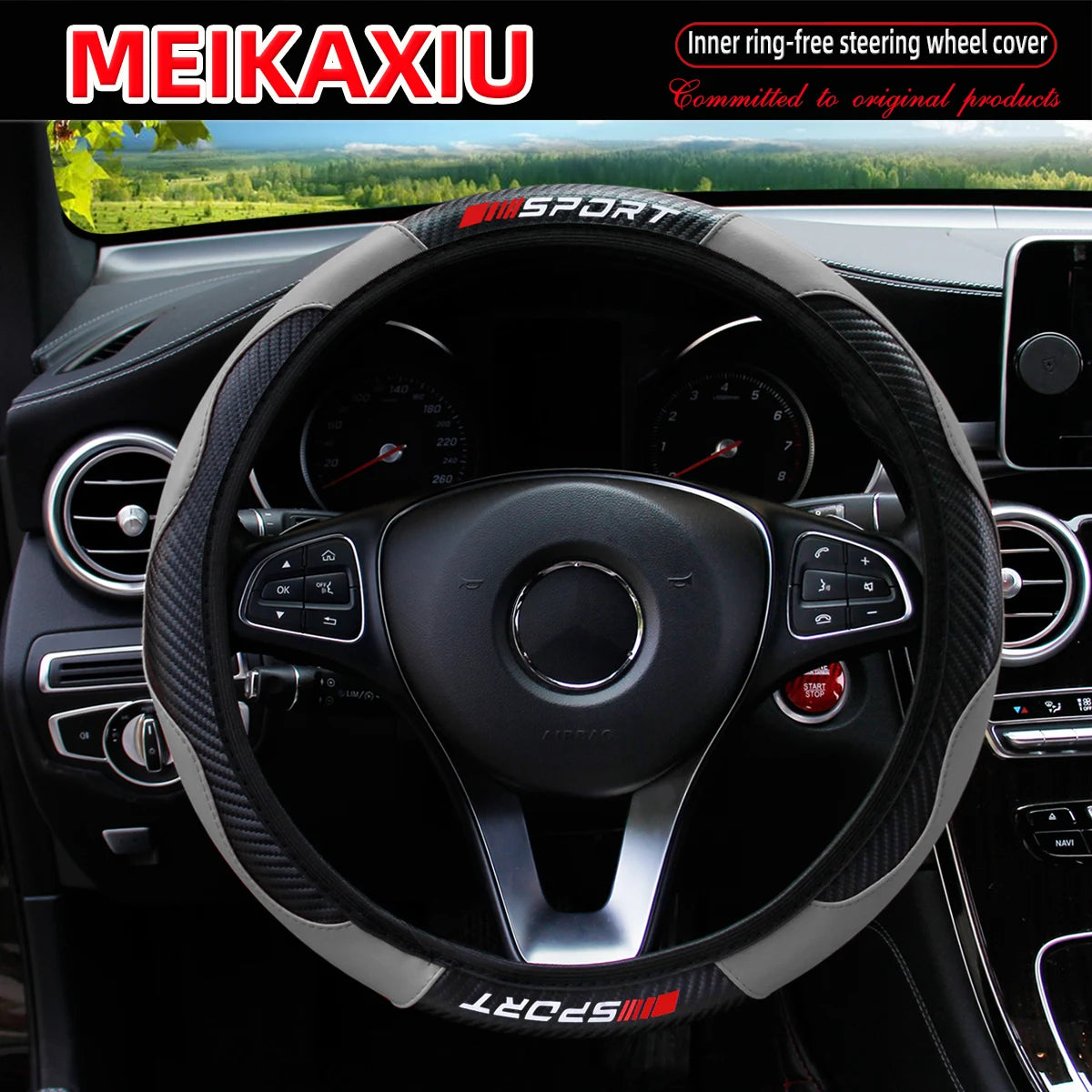 Red Carbon Fiber Stretchable Sports Style Steering Wheel Cover Car Interior Accessory for Women Free SPORRT Car Inner Tube