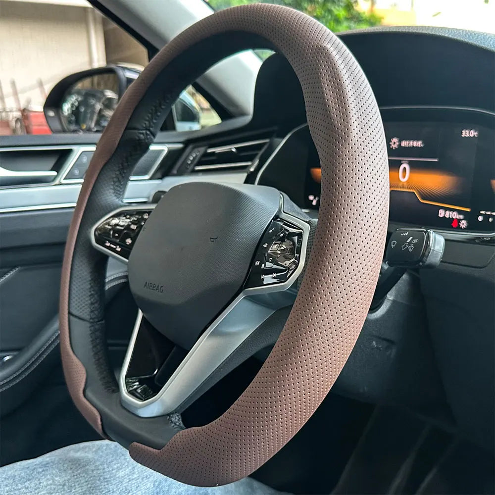 Steering Size 36-38cm Universal Non-slip Round Breathable leather Car Steering Wheel Cover Protector Suitable Auto Accessories CM World