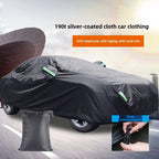 Black Silver Coated Car Cover Rainproof Sunscreen Reflective Strip Outdoor Dustproof Protection for Hatchback Sedan SUV