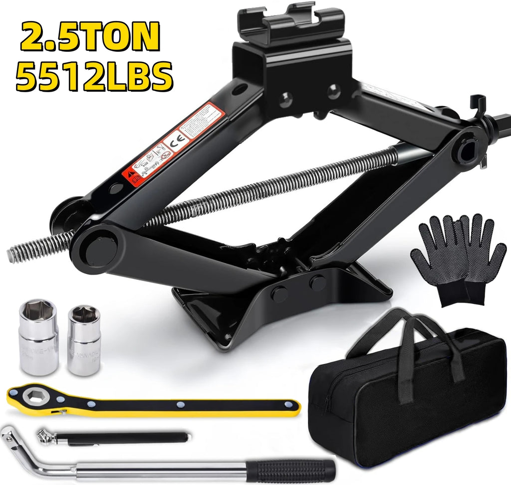 2.5 Ton Car Jack Kit Scissor Jack 5511 lbs Tire Jack Tool Universal Car Emergency Kit with Lug Wrench Tire Changing for Car SUV CM World