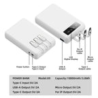 Mini Slim 10000mAh Portable Power Bank, Built-in LED Digital Display, 1 USB-A Port & 3 Integrated Cables, Small Lightweight Design, Multi-Device Simultaneous Charging for Travel, Camping and Emergency, Compatible with Android