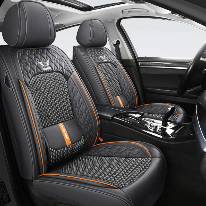 5-seat  car seat cover, new nappa leather ice silk fixed lumbar support, four-season universal, suitable for most cars CM World
