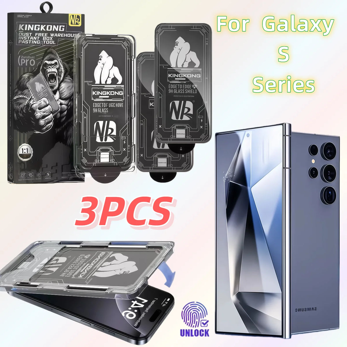 3PCS HD Tempered Glass Screen Protector for  Galaxy S26 S26Plus S26Ultra S25 S24 S23 S22 9H Hardness Compatible with Chimpanzee