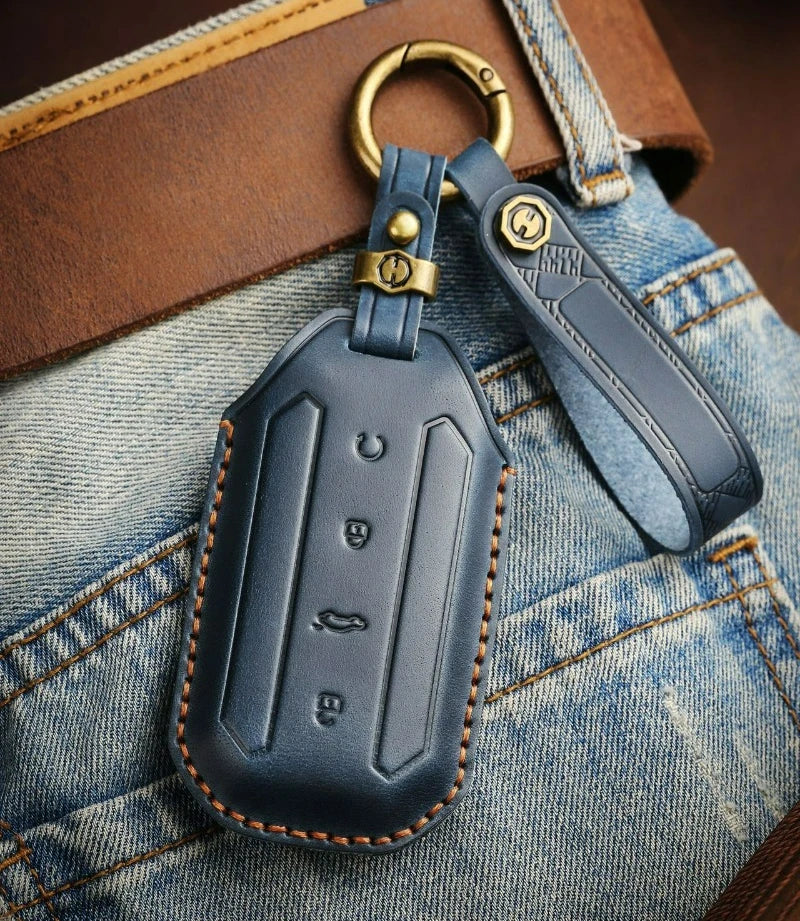 Genuine Cow Leather Car Remote Smart Key Fob Case Cover Bag Chain Holder Buttons Protector Keychain For Jaecoo 5 J5 EV 2025 2026