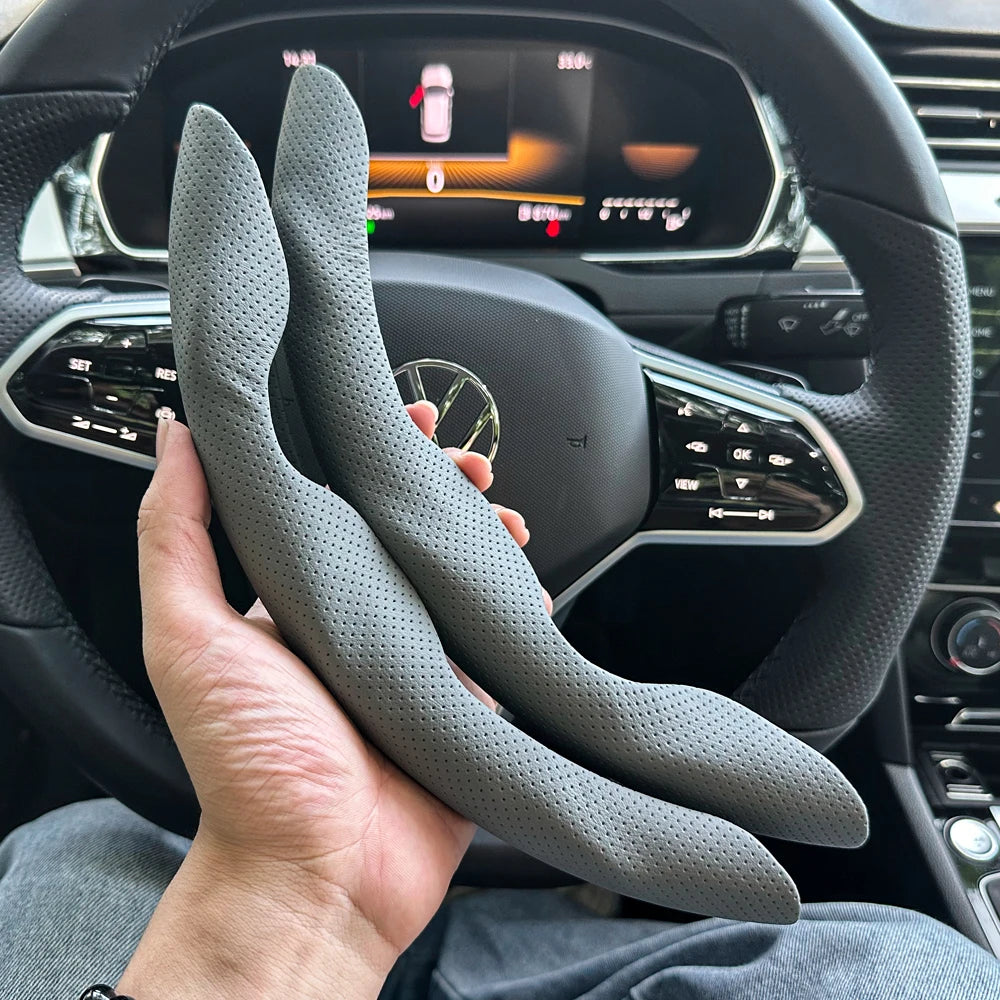 Universal D-shaped Round Car Steering Wheel Cover Ventilation hole Leather Absorb sweat Anti-slip Decoration Accessories 15inch CM World