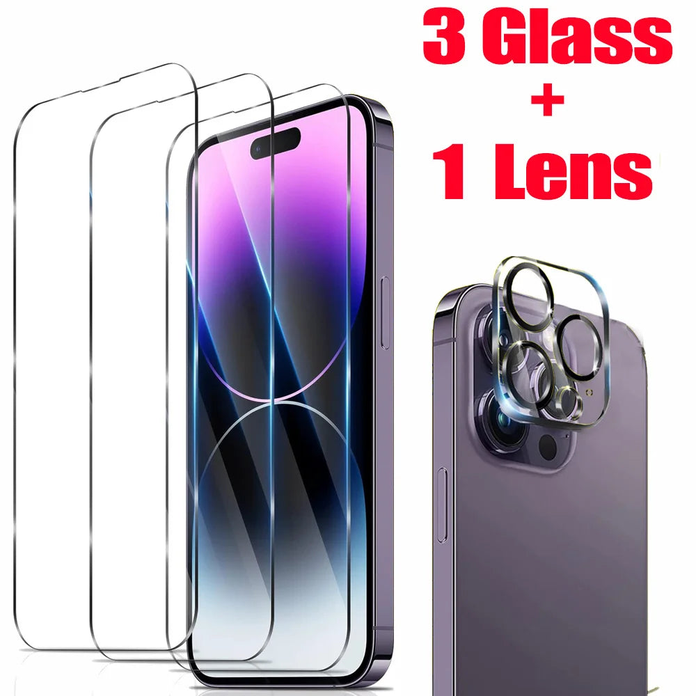 HD Screen Protection For iPhone 16 15 17 14 13 12 11 Pro Max Tempered Glass iPhone15 Pro Camera Lens Film iPhone16 Plus 13 Mini Car Mobile World