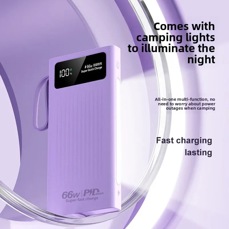 66W Fast Charging Power Bank 10000/20000/30000mAh Portable Charger Built-in Cable External Battery for Smartphone