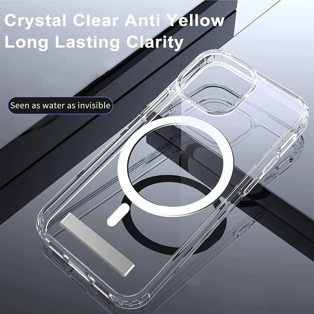 Clear Magnetic Phone Case with Kickstand for iPhone 17 Pro Max Air 16 15 14 Plus 13 12 11 Mini for Wireless Charging Back Cover Car Mobile World